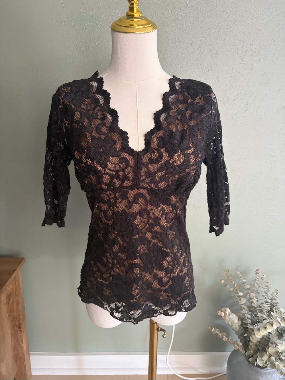 BCBGMAXAZRIA Nude Mesh Lined Top